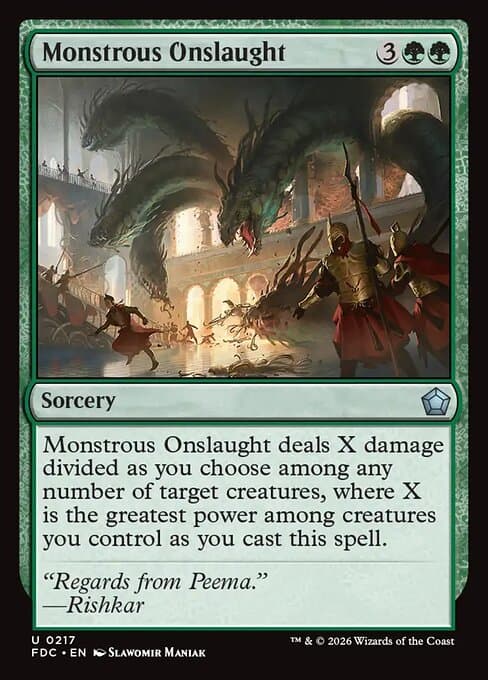 Monstrous Onslaught card art (fdc-217), Magic: The Gathering FDC