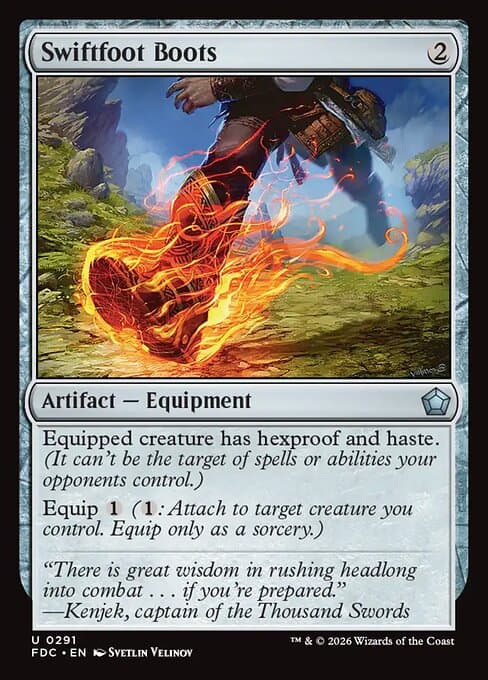 Swiftfoot Boots card art (fdc-291), Magic: The Gathering FDC