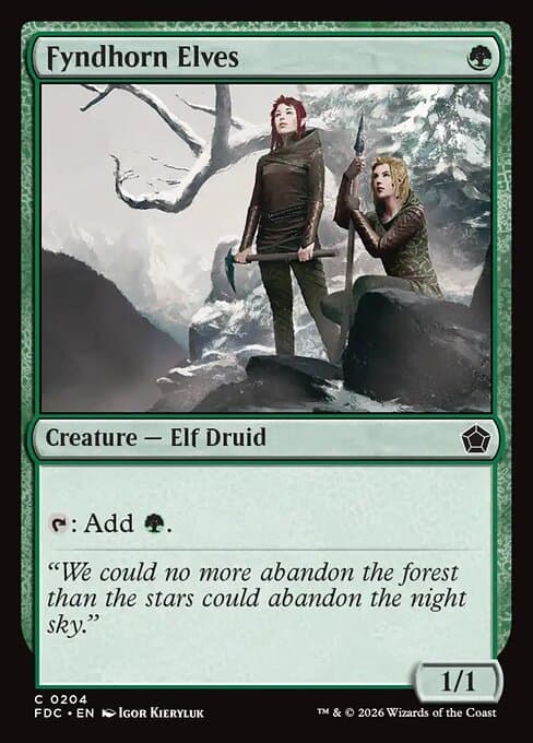 Fyndhorn Elves card art (fdc-204), Magic: The Gathering FDC