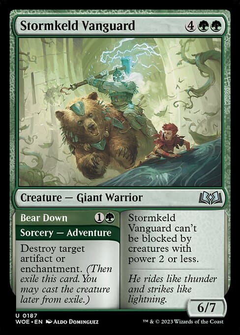 Stormkeld Vanguard // Bear Down card art (woe-187), Magic: The Gathering WOE