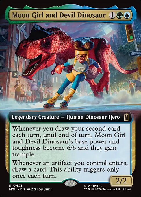 Moon Girl and Devil Dinosaur card art (msh-421), Magic: The Gathering MSH