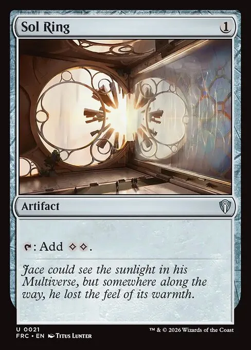 Sol Ring artifact card showing its cost-1 mana rock text: tap for two colorless mana