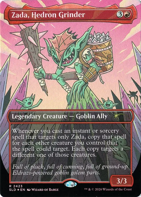 Zada, Hedron Grinder card from the 2026 Secret Lair Commander Deck: Goblin Storm, borderless art